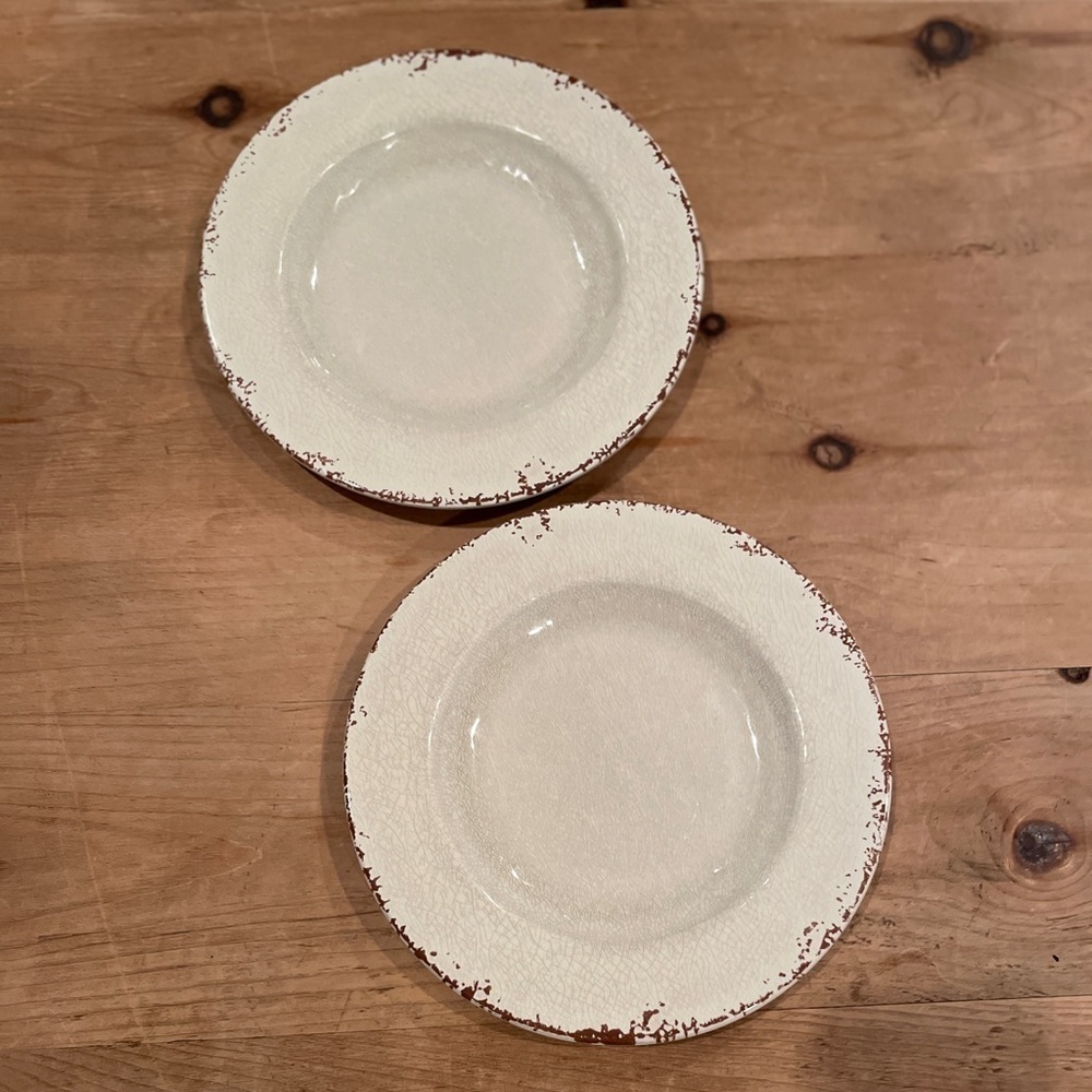 Williams Sonoma set of 2 Rustic White Crackle Melamine Farmhouse salad plates